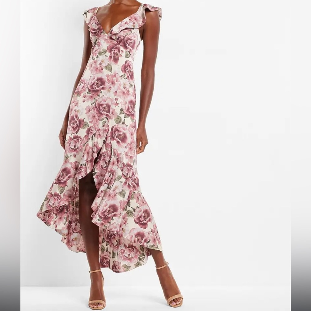 Adorable High-Low EXPRESS Satin Floral Dress